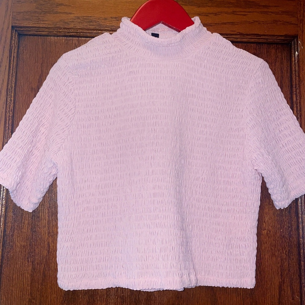 Express Women's Smocked Pink Mock Neck Cropped Top Size Medium